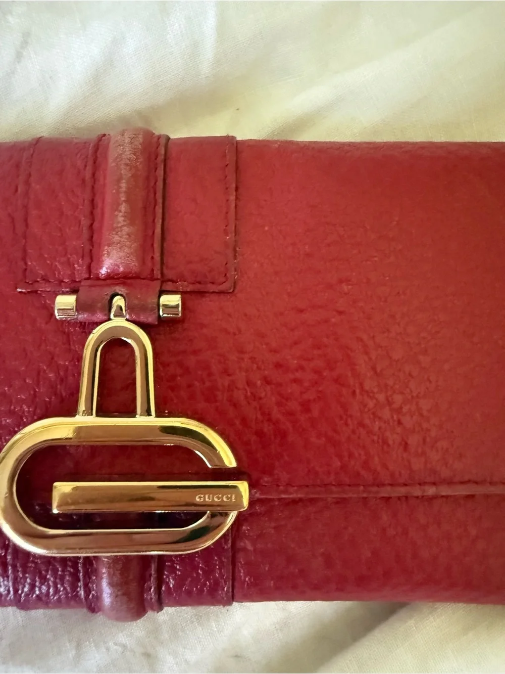 Gucci Red Leather Wallet with Gold Hardware Clasp